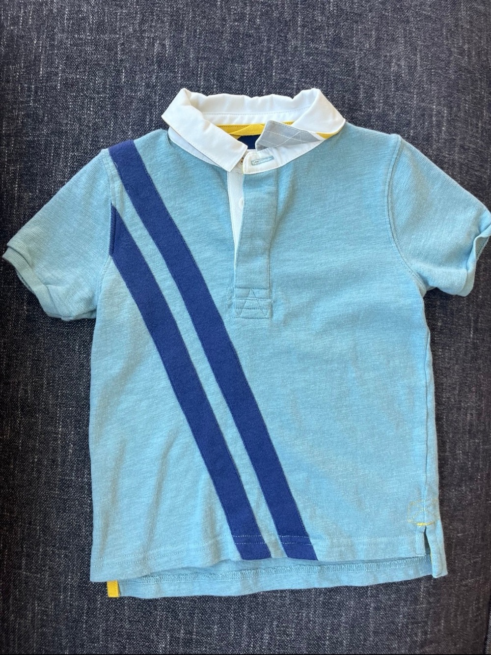 Boden Light Blue Polo with Navy Diagonal Stripes